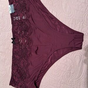 22/24 Cacique Women's Lace Trim Panty - Deep Burgundy and Blue Briefs-polyester